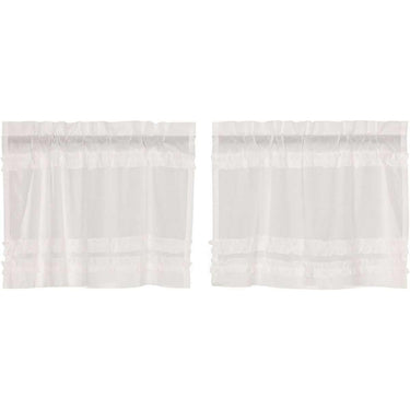 White Ruffled Sheer Petticoat Tier Curtain Set of 2 L24xW36 VHC Brands - The Fox Decor